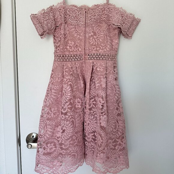 Francesca's Rose Pink Lace Overlay Off-Shoulder Dress, XS - Picture 2 of 6